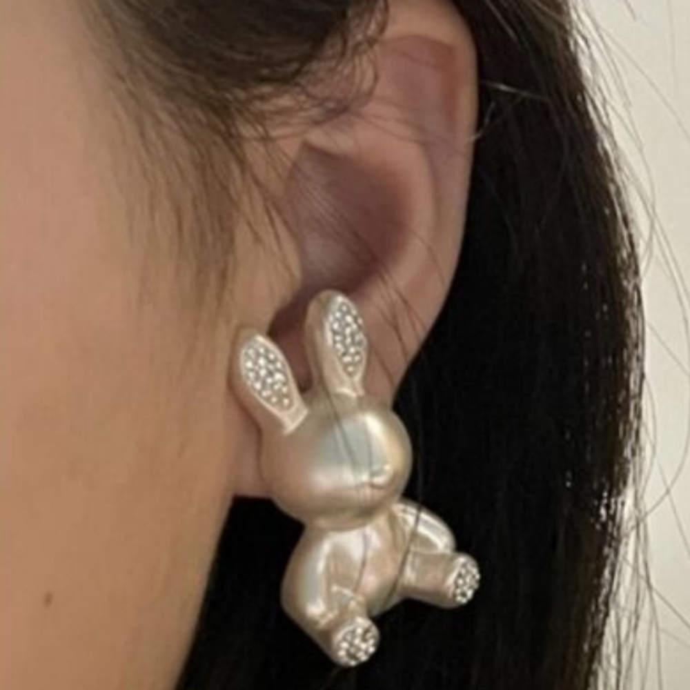 New Rabbit Earrings With Rhinestone Accents - Picture 1 of 5